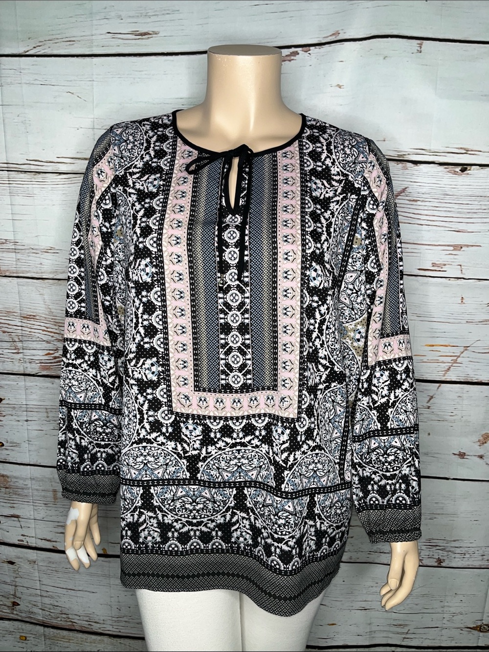 Belle by Kim Gravel NWT Size 2X Paisley Print Keyhole Peasant Blouse Top